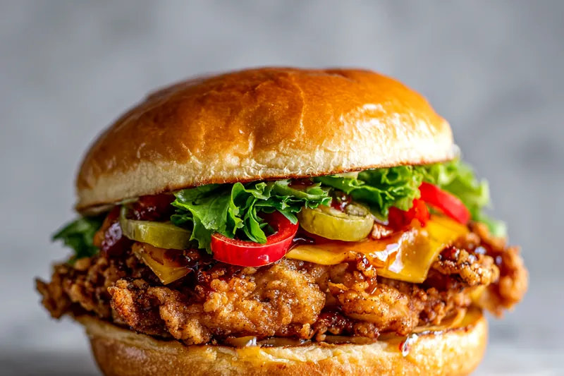 Cooking process of Spicy Honey Fried Chicken Sandwich