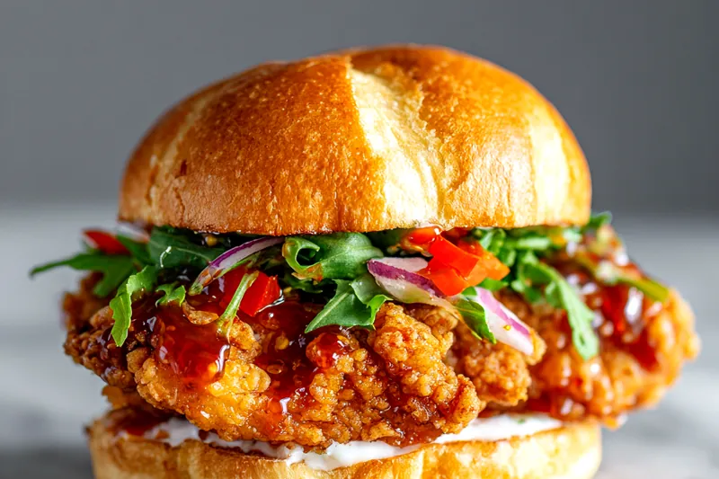 Fresh ingredients for Spicy Honey Fried Chicken Sandwich