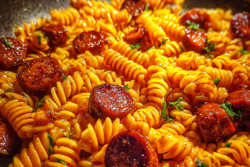 Cooking process for Spicy Honey Sausage Pasta