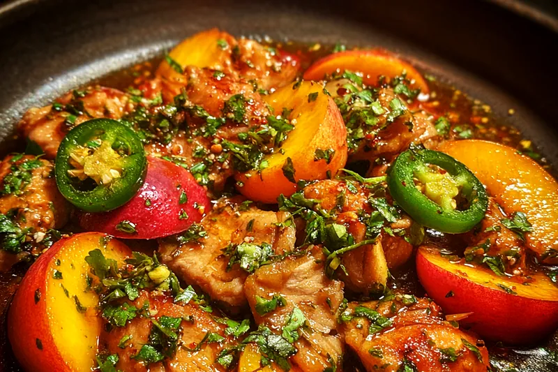 Fresh ingredients for Spicy Peach Chicken Delight
