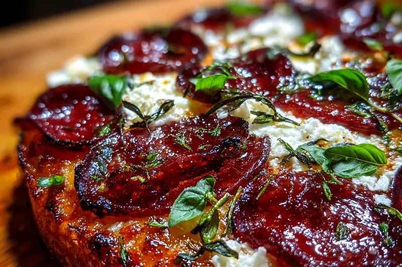 Fresh ingredients for Spicy Ricotta Pepperoni Pizza