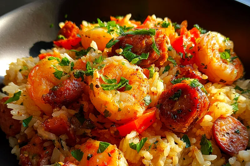 Cooking process for Spicy Shrimp Sausage Rice