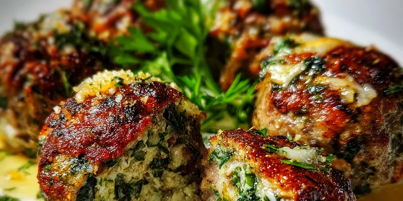 Spinach Garlic Meatballs Stuffed with Mozzarella