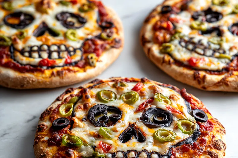 Baking spooky skull pizzas in the oven