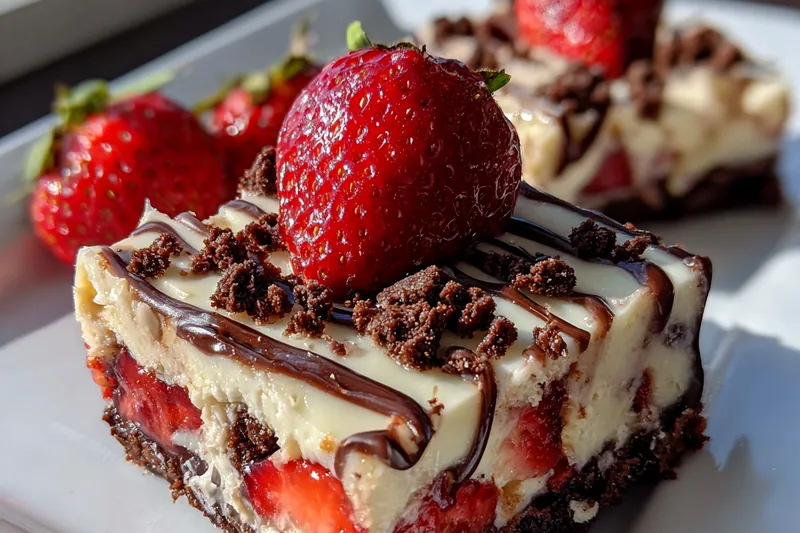Fresh ingredients for Strawberry Chocolate Cheesecake Bars
