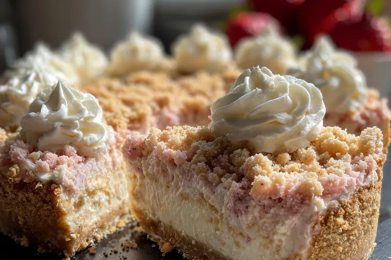 Fresh ingredients for Strawberry Crunch Cheesecake