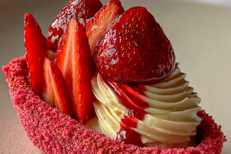 An array of fresh ingredients for Strawberry Delight Boats, including strawberries, cream cheese, and toppings.