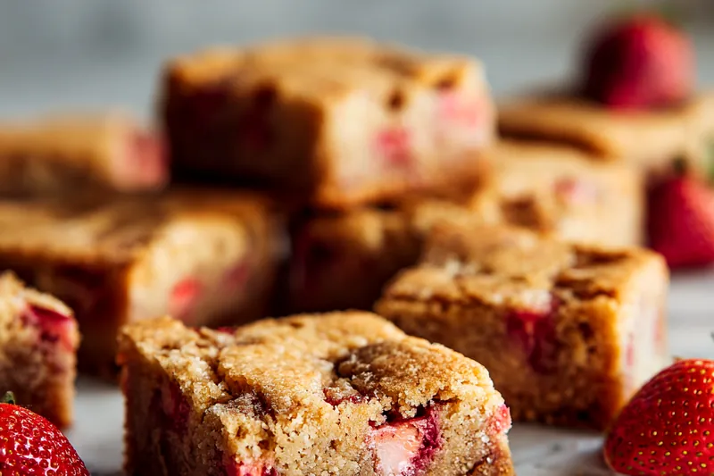 Baking step showing blondies in the oven