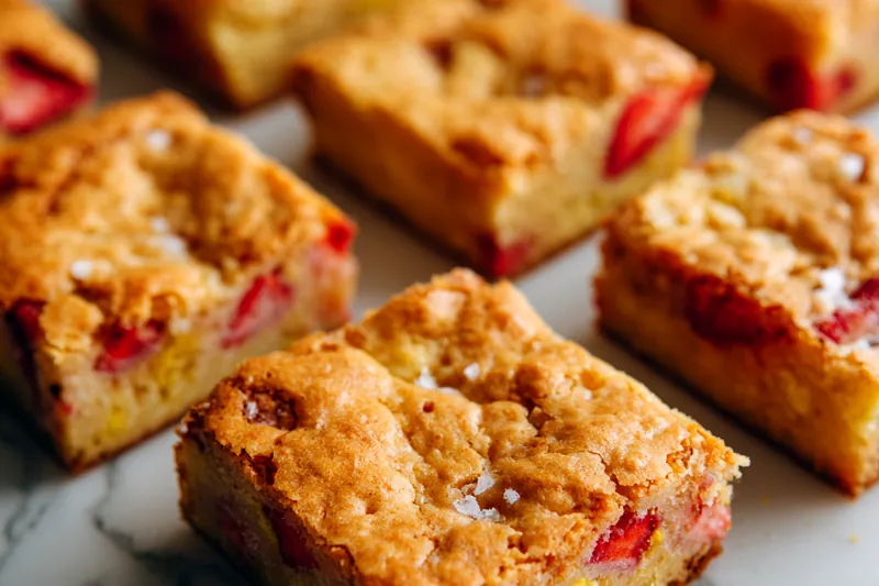 Fresh strawberries, lemon, and baking ingredients on a kitchen table