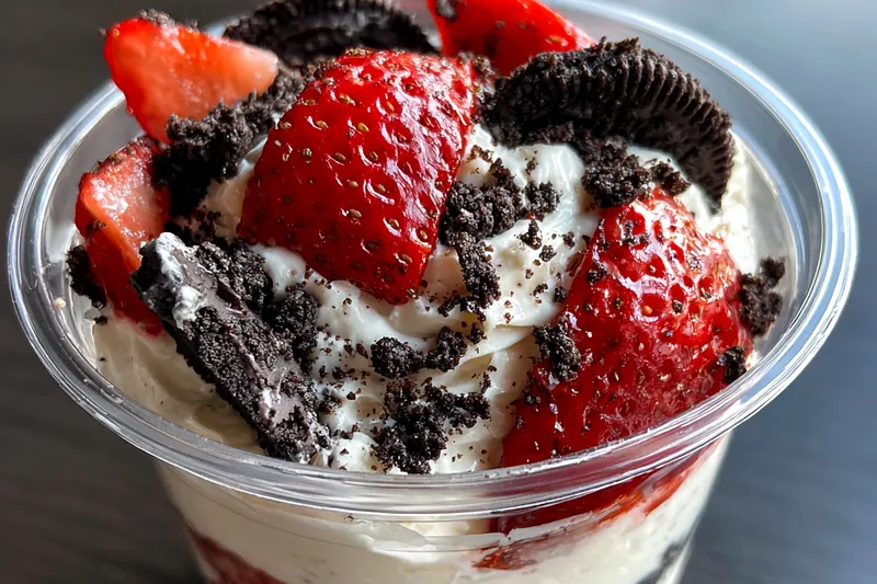 Fresh ingredients for Strawberry Oreo Cheesecake Delight