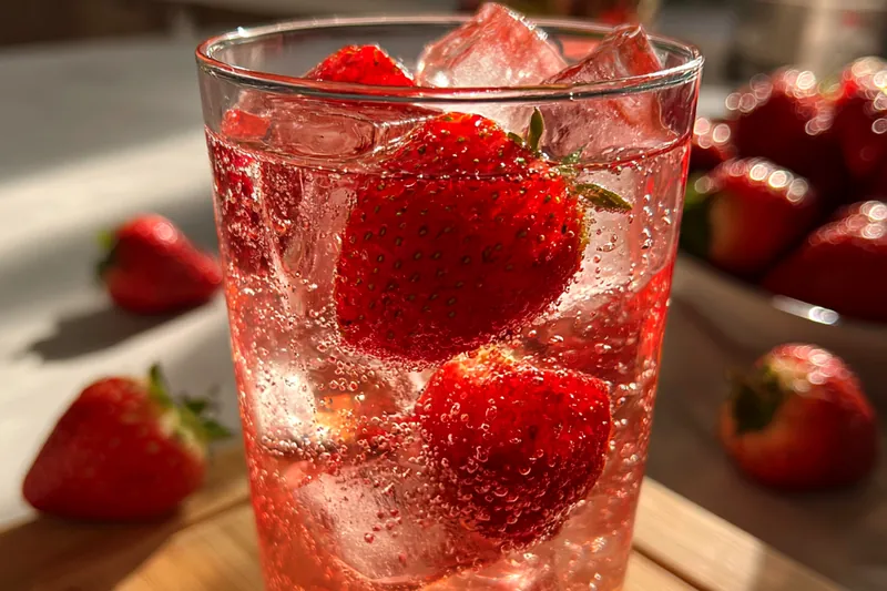 Fresh ingredients for Strawberry Sparkling Beverage