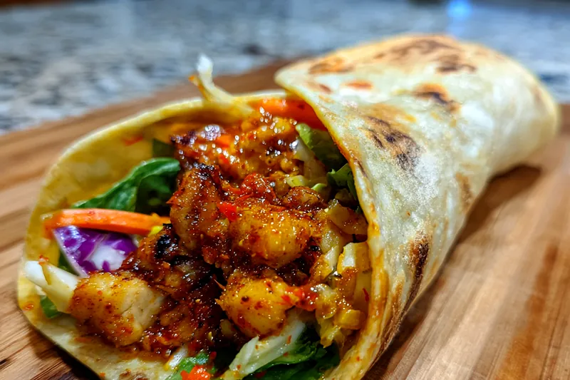 A colorful array of ingredients laid out to make Flavorful Sweet Chili Chicken Wraps, including fresh vegetables and chicken.