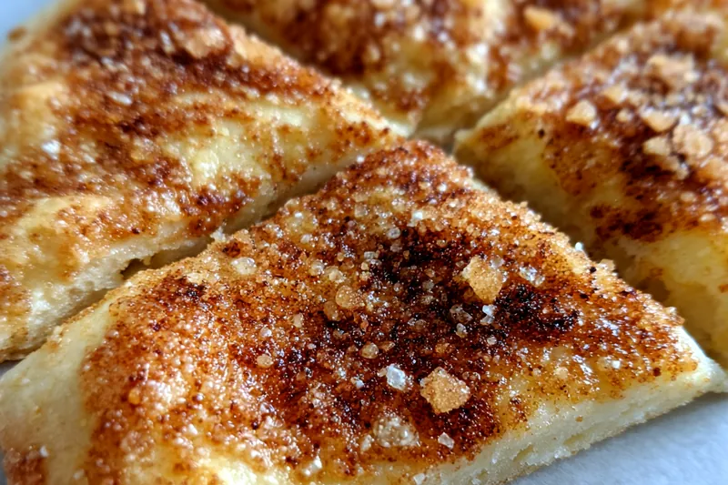 The cooking process of Cinnamon-Sugar Delight Pizza, showcasing the dough being spread with butter and topped with cinnamon-sugar.