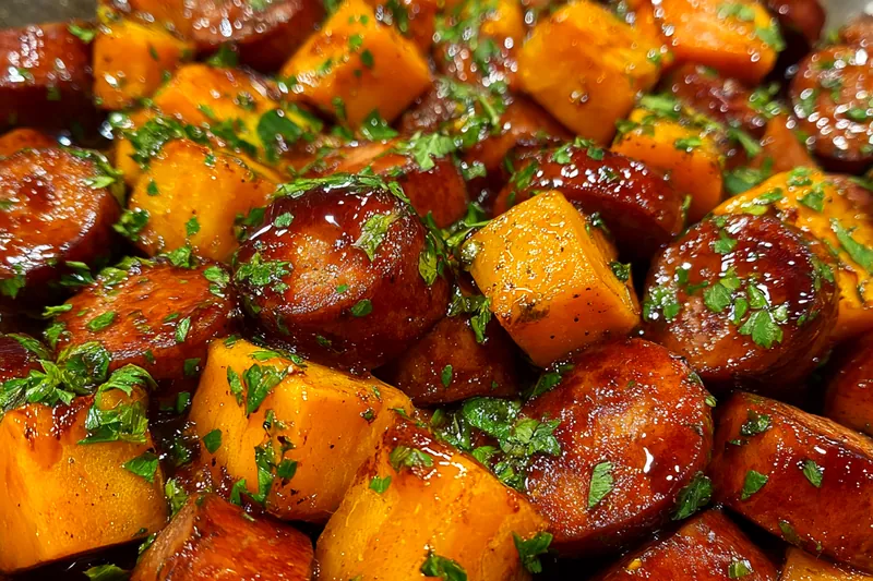 Fresh ingredients for Sweet Glazed Sausage Delight