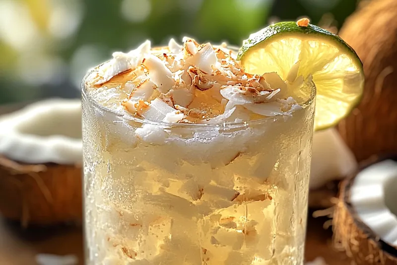 Hands pouring sparkling prosecco into a pitcher containing coconut cream mixture, showing the gentle stirring technique to preserve bubbles