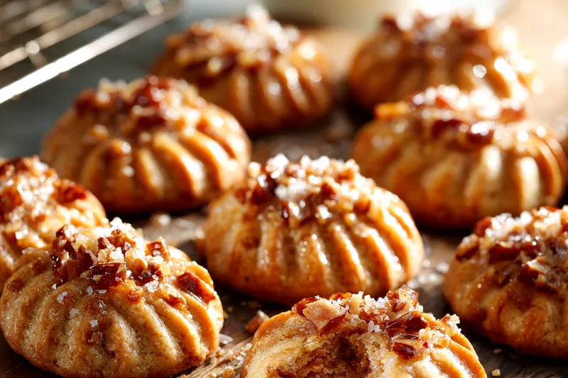 Close-up of cookie dough balls with hasselback swirl cuts being made with a sharp knife, showing the fanning technique and sparkling sugar topping before baking