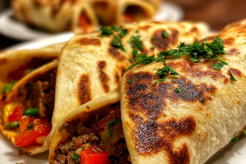 Ingredients for Savory Turkish Beef Wrap arranged on a countertop, showcasing fresh herbs and spices.