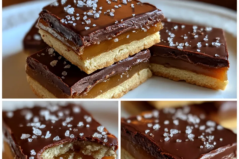 A step-by-step cooking process showcasing the melting of caramel and chocolate for Twix-Style Cookie Delight.
