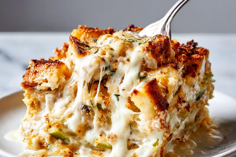 Overhead view of ingredients arranged on a marble countertop: blocks of yellow cheddar and creamy white gruyere cheese, a box of elbow macaroni, a glass measuring cup with milk, butter, flour in a small bowl, and small dishes containing spices and seasonings