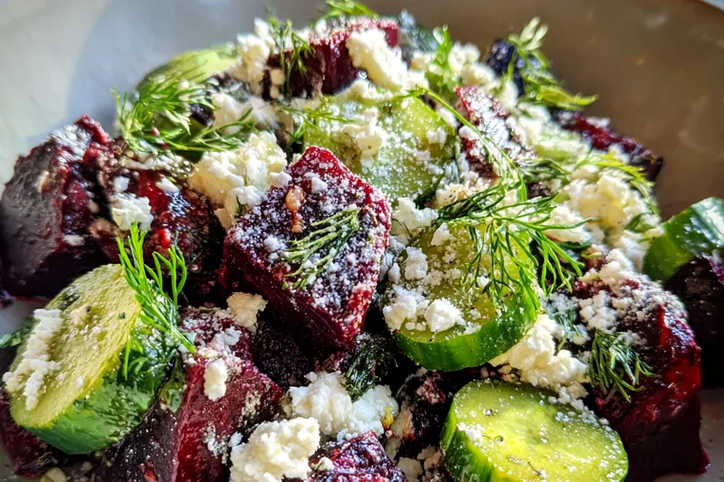 Cooking process for Vibrant Beet, Cucumber, Feta & Dill Salad