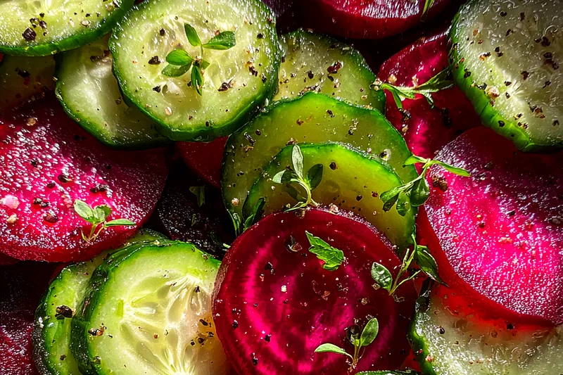 Fresh ingredients for Vibrant Beetroot Cucumber Salad