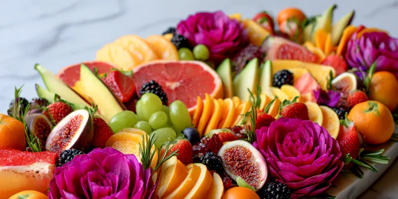 Vibrant Flower Fruit Platter with Edible Flowers
