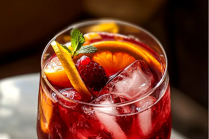 Hands gently muddling fresh berries in a large glass pitcher, releasing colorful juices that will become the base of the sangria