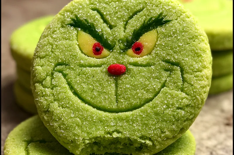 Chef Mitchell pouring melted green candy on top of cookies, showcasing the decorating process for Whimsical Grinch Treats.