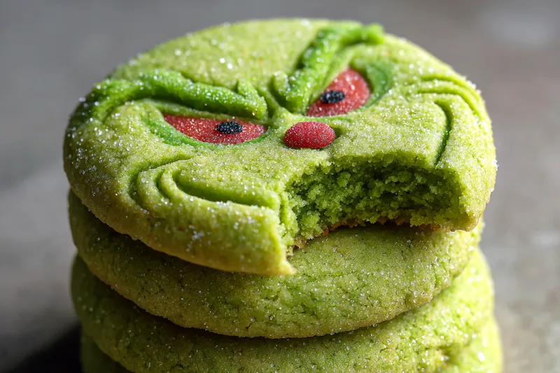 Colorful ingredients laid out for Whimsical Grinch Treats, including flour, sugars, and festive sprinkles.