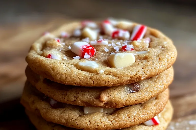 Baking process showing golden brown Festive White Chocolate Cookies cooling on a rack.