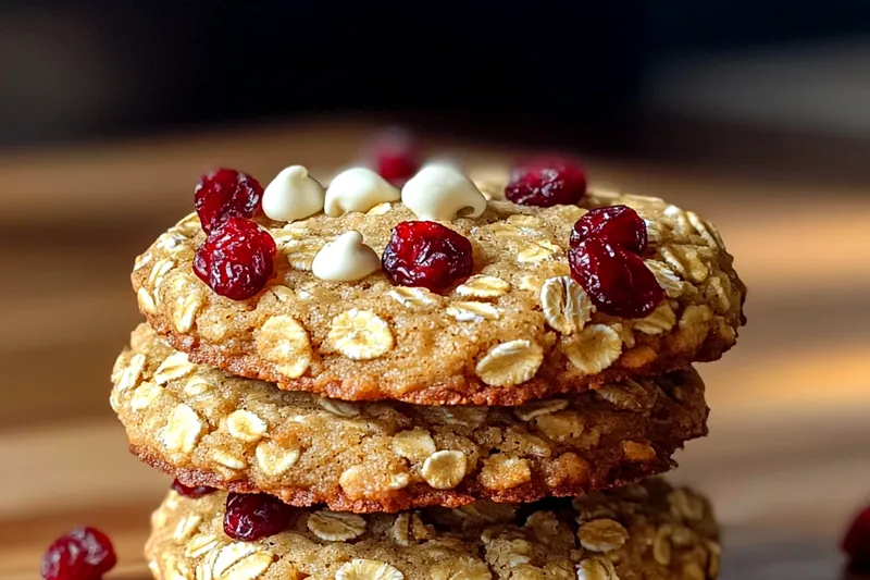 A collection of ingredients for Cranberry White Chocolate Cookies displayed on a wooden countertop.