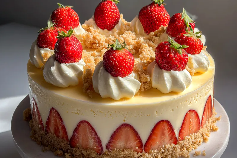 Cooking process for White Chocolate Strawberry Cheesecake