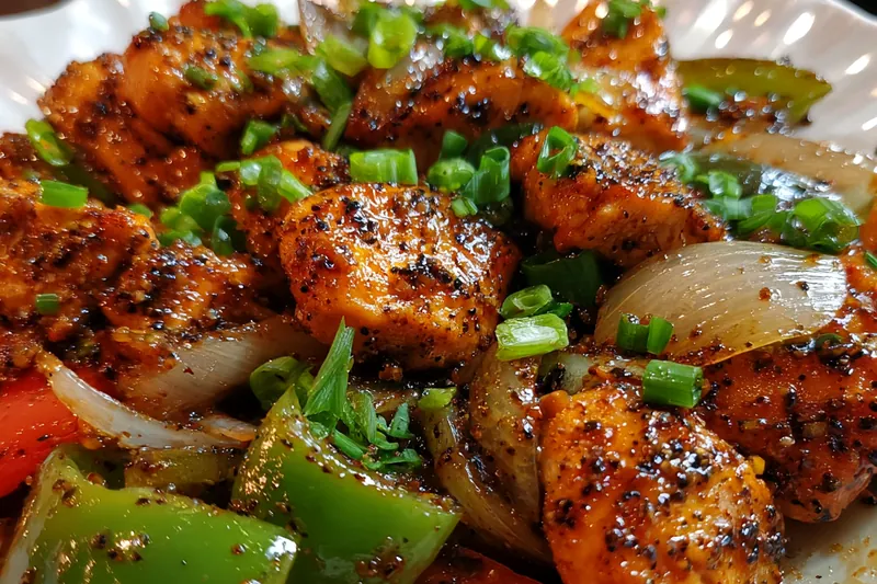 Cooking process for Zesty Black Pepper Chicken