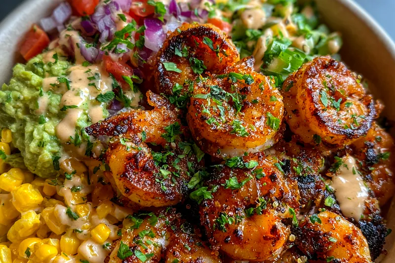 Fresh ingredients for Zesty Grilled Shrimp Bowl